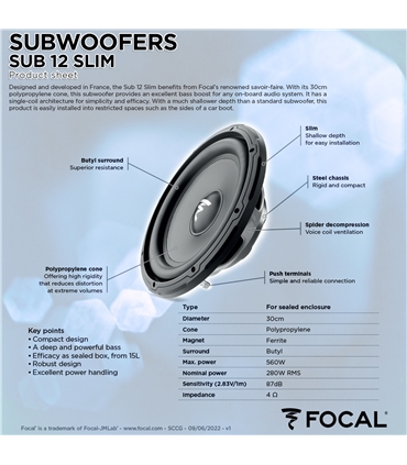 Focal Sub 12 Slim - Subwoofer 12" - 1818SUB12SLIM