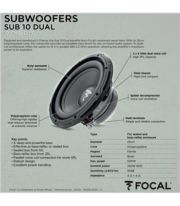Focal Sub 10 Dual - Subwoofer 10" - 1818SUB10DUAL