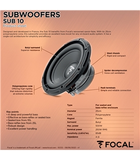 Focal Sub 10 - Subwoofer 10" - 1818SUB10