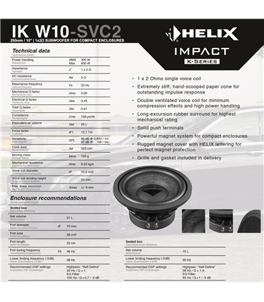 HELIX IK W10 SVC2 - Subwoofer de bobine simples 1x2ohm #4 - IKW10SVC2