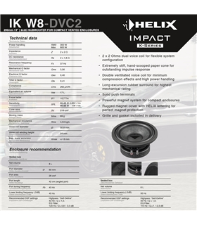 HELIX IK W8 DVC2 - Subwoofer de dupla bobine 2x2ohm - IKW8DVC2